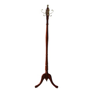 Traditional Vintage Mahogany Coat Tree With Brass Pineapple Finial Attributed to the Bombay Company For Sale