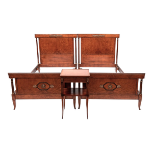 Pair of Italian Late Art Deco Flame Maple Twin Beds With Matching Nightstand, C. 1935