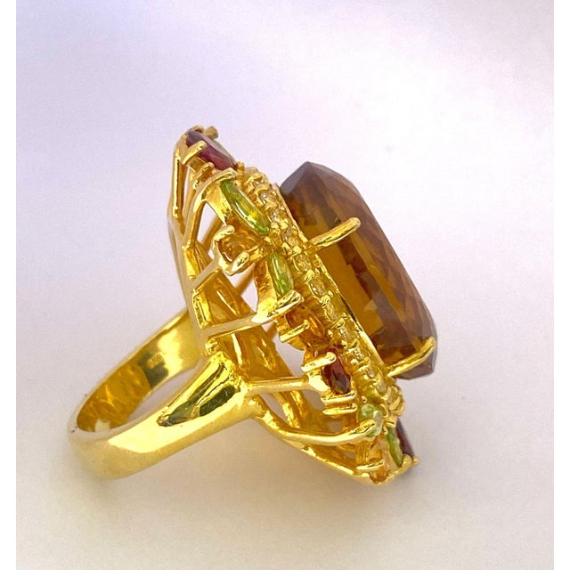Bochic "Orient" Vintage Citrine, Peridot & Rhodolite Ring Set In 18K Gold & Silver For Sale - Image 4 of 18
