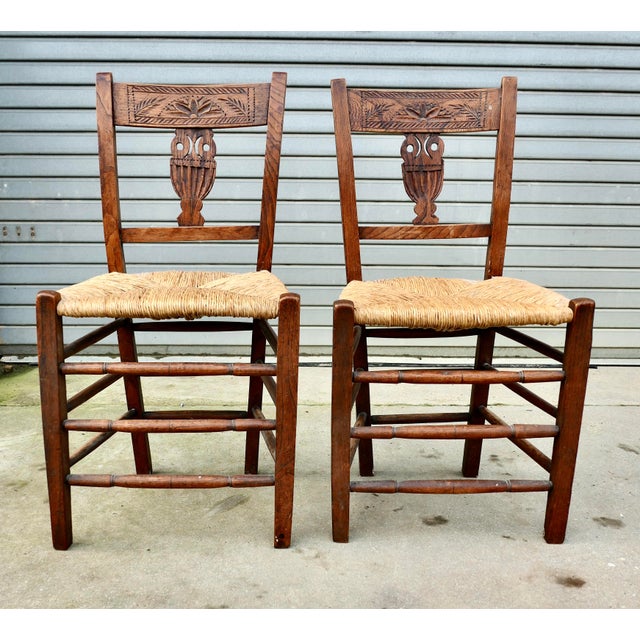 Set of Elm Hall Chairs with Rush Seats, Early 19th Century For Sale - Image 4 of 8