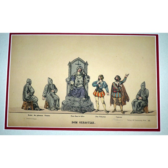 Victorian Rare Set of 4 Matted 1857 Uncut Viennese Theater Costume Sheets by M. Trentsensky For Sale - Image 3 of 10