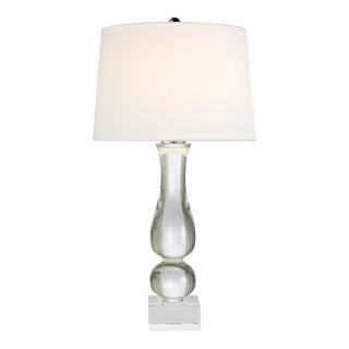 Chapman & Myers by Visual Comfort Signature Contemporary Balustrade Table Lamp in Crystal with Linen Shade For Sale