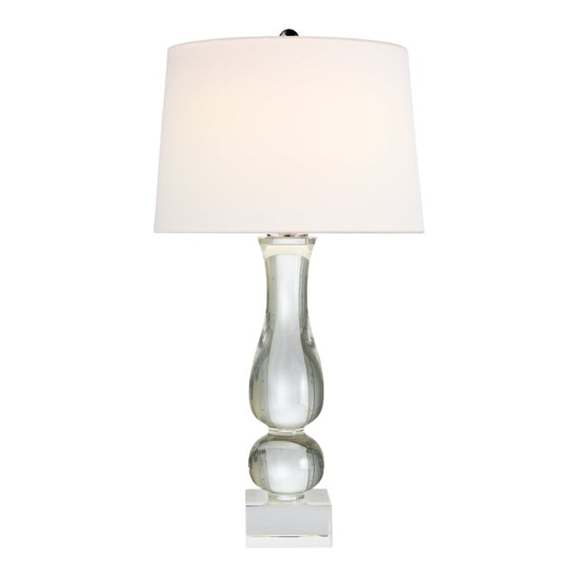 Chapman & Myers by Visual Comfort Signature Contemporary Balustrade Table Lamp in Crystal with Linen Shade For Sale