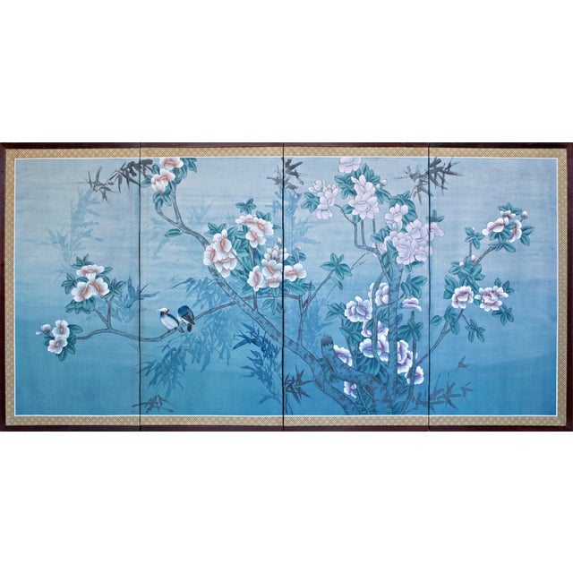 1970s Chinese Painted Silk Screen "Magnolia and Blue Jay" For Sale - Image 18 of 18