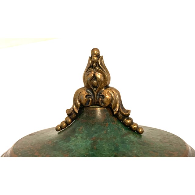 Art Deco Swedish Art Deco Verdigris Bronze Enamel Lidded Dish Bowl by Carl Sorensen Circa 1930s For Sale - Image 3 of 11