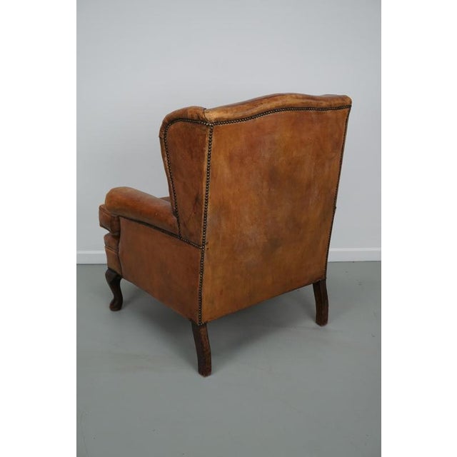 Set of Vintage Dutch Cognac Leather Club Chair and Ottoman For Sale - Image 16 of 18