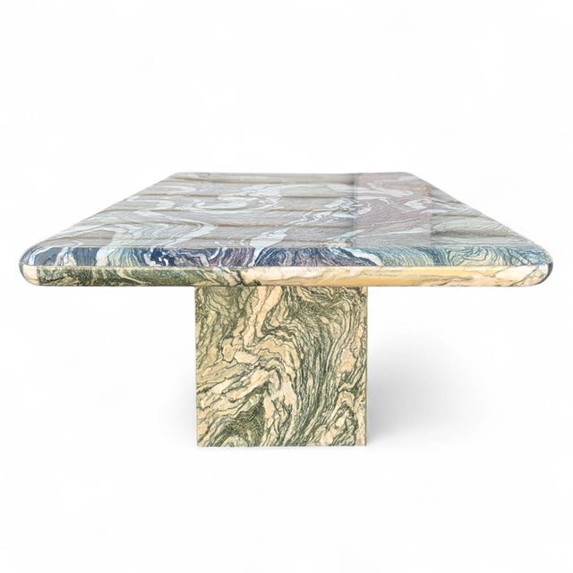 Late 20th Century Postmodern Green Marble Coffee Table With Plinth Base For Sale - Image 11 of 15