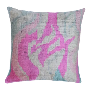 Contemporary Velvet Pink Ivory Throw Pillow With Down Insert