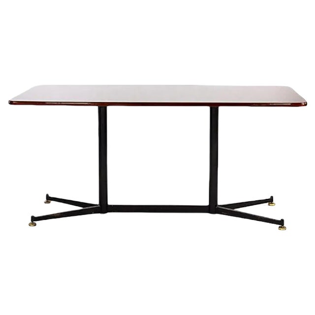 Maroon Glass Plate Dining Table, 1950s For Sale