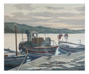 Mediterranean Fishing Boats, 1980s, Oil on Canvas