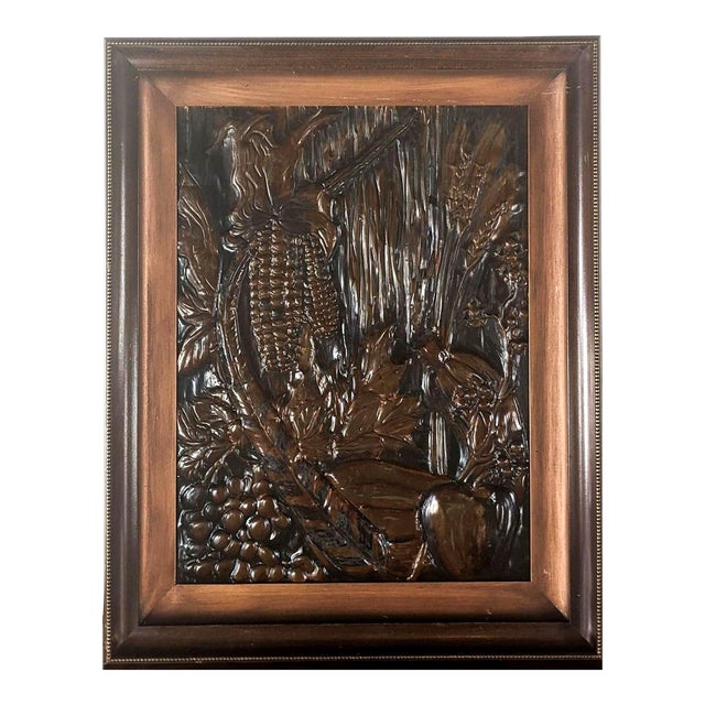 Large Framed Copper Embossed 3D Relief Art of Fruits and Vegetables