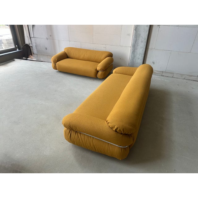 Yellow Bouclé Sesann Sofa by Gianfranco Frattini for Cassina, 1970s For Sale - Image 10 of 11