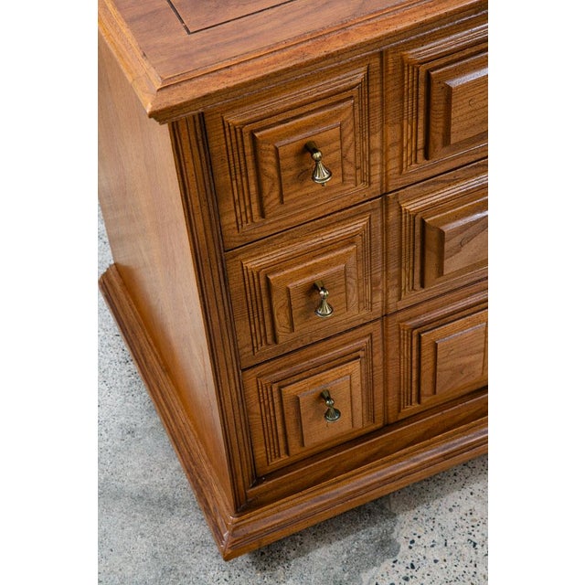 Mid Century Modern Credenza Server Buffet Stanley Oak 9 Drawers Cabinet 1970s For Sale - Image 10 of 12