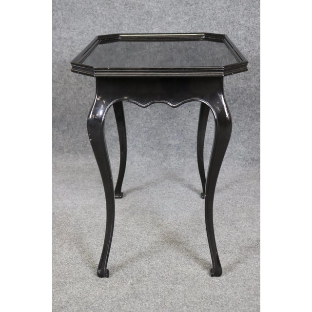 1920s Ebonized Black Lacquer Georgian Style English End Tray Top Occasional Table For Sale - Image 5 of 11