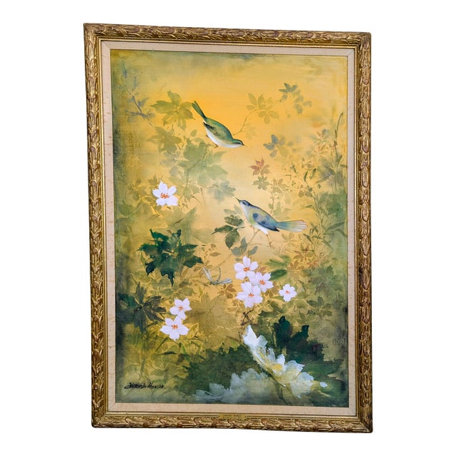 Hawaiian Artist Hiroshi Honda (1910-1970) Original Japanese Kacho-Ga Painting "Bokkotsu on Silk" For Sale