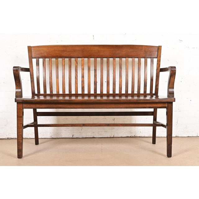 Antique Arts & Crafts Solid Walnut Lawyer's Bench, Circa 1920s For Sale - Image 12 of 12