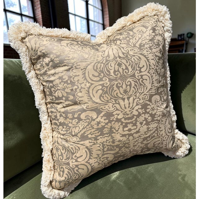 Fortuny Mariano Fortuny Silver & Beige Damask Designer Pillow - 1 of 2 For Sale - Image 4 of 5
