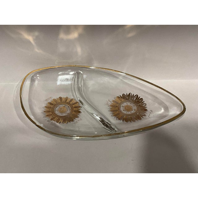 Georges Briard atomic dish. Two sections with gold accents.