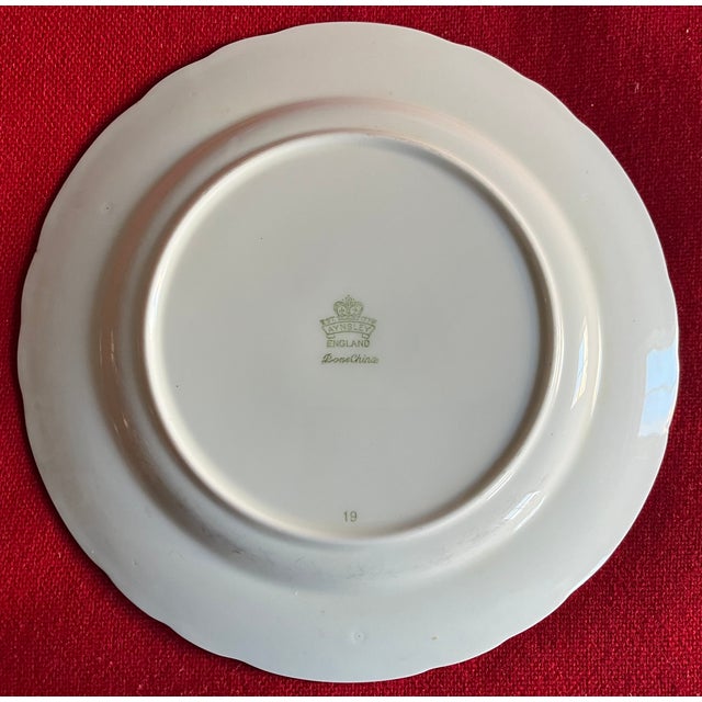 Aynsley Pink & Gold Foliage English Bone China Porcelain 8 3/8" Plates - Set of 12 For Sale - Image 9 of 11