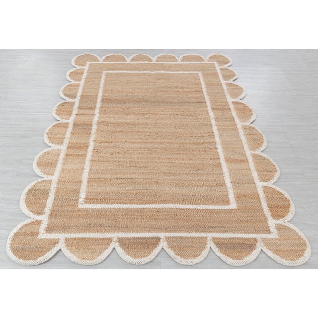 White Jute Wool Premium Handwoven (Not Braided) Scalloped Rug 12x15Ft. For Sale - Image 4 of 12