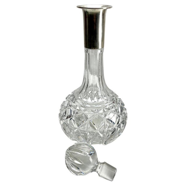 Large Crystal Decanter in Faceted Silver Mount, 1930s For Sale - Image 4 of 11