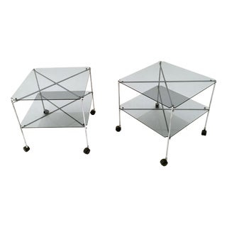 Vintage Glass Biplano Serving Carts attributed to Bruno Munari for Robots, 1972, Set of 2 For Sale