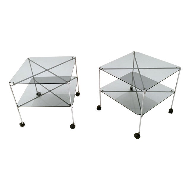 Vintage Glass Biplano Serving Carts attributed to Bruno Munari for Robots, 1972, Set of 2 For Sale