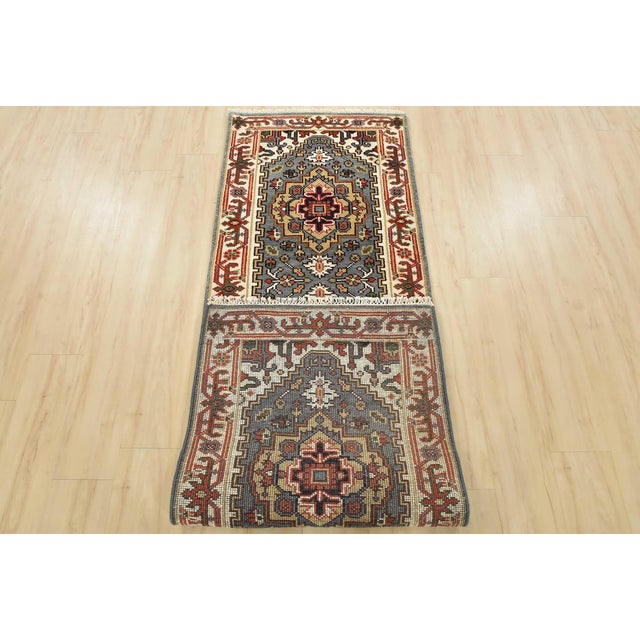 Heriz Runner 2’7” X 7’11” Blue Wool Tribal Hand-Knotted Oriental Rug For Sale - Image 10 of 12