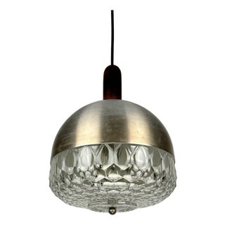 Glass Pendant Lamp in Metal and Wood from Stilux Milano For Sale