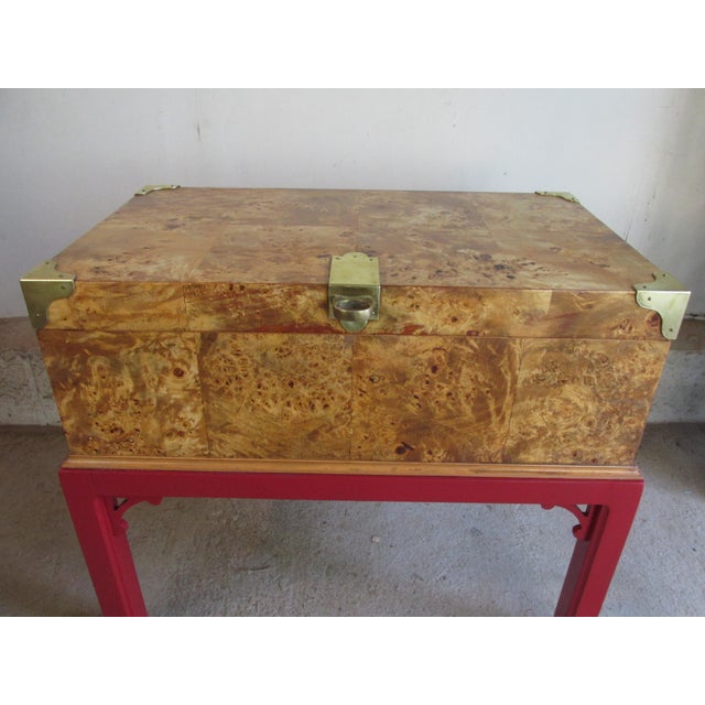 Vintage English Style Hinged Top Burlwood Box on Stand For Sale - Image 4 of 15