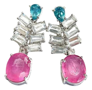 Bochic "Orient" Vintage Ruby, Topaz & Blue Appetite Earrings 18K Gold & Silver