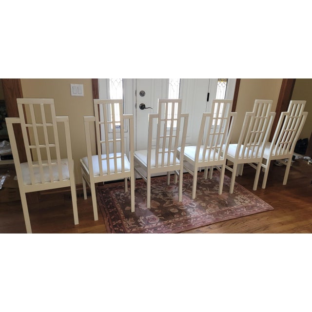 1970s Abel Gonzalez White Lacquer Modern Tall Back Dining Room Chairs For Sale - Image 4 of 18