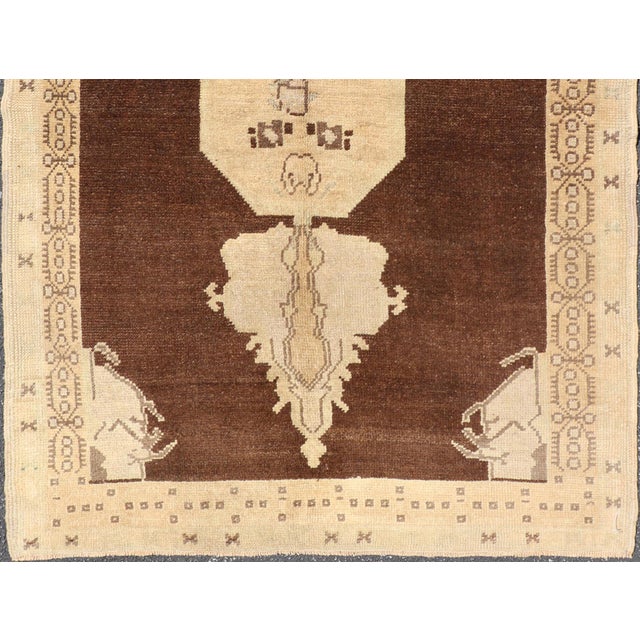 Brown and Natural tone medallion design Oushak vintage rug from Turkey, Keivan Woven Arts/ rug /TU-UGU-95162, country of...