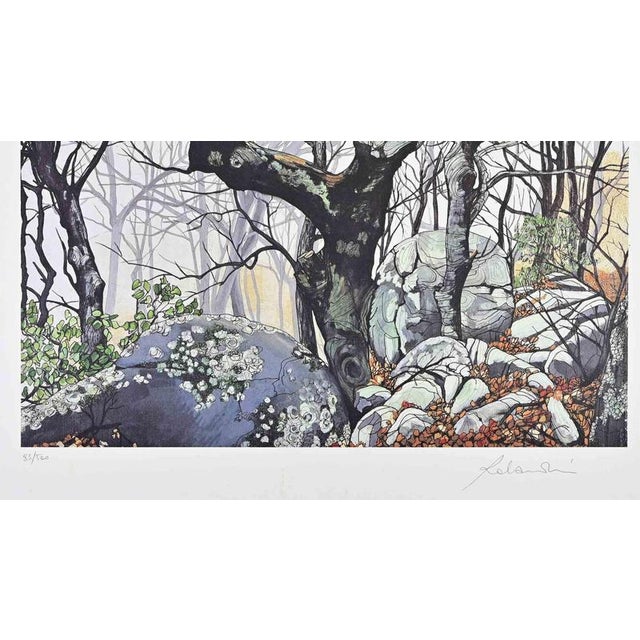 Magic Forest is a modern artwork realized by the Artist Rolandi, in the 1970s. Mixed-colored screen print. Hand-signed in...