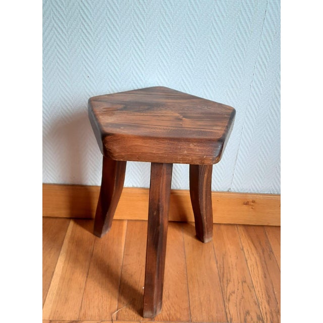 Brutalist Stool in Wood, 1960s For Sale - Image 10 of 11