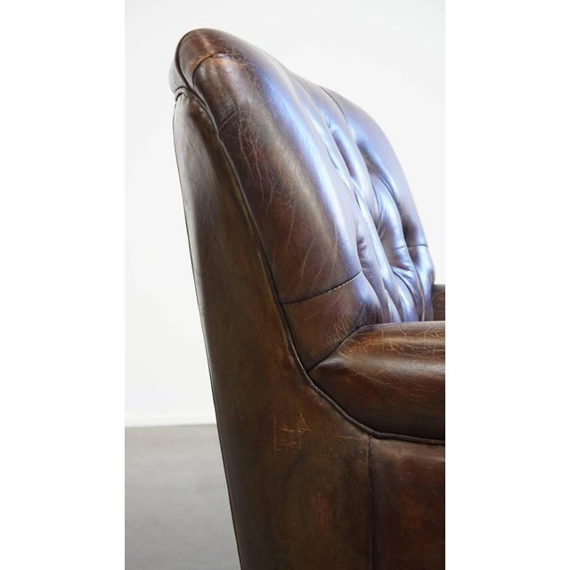 Cognac Colored Brown Chesterfield Armchair For Sale - Image 13 of 14