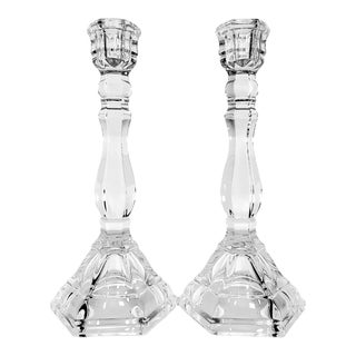 Pair of 1990s Tiffany & Co. Lead Crystal Candleholders Candlesticks Hampton Flared Base For Sale