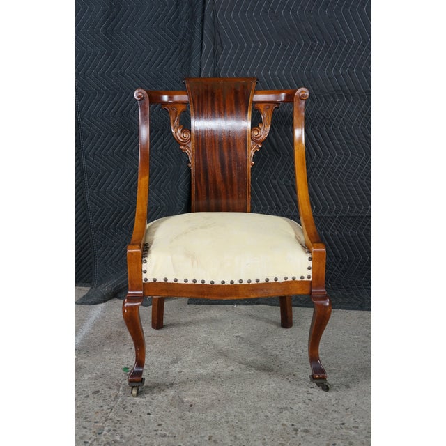 Late 19th Century Antique 19th C. Mahogany Regency Empire Klismos Library Desk Gondola Arm Chair For Sale - Image 5 of 18