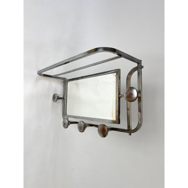 Antique French Art Deco Coat Rack with 5 Hooks, Mirror and Shelf, 1920s For Sale - Image 3 of 13