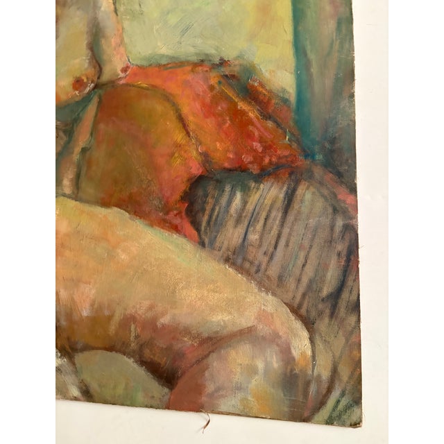 Beautifully painted nude woman sitting. Oil painting on canvas mounted on board with a backside unfinished painting. Sadly...