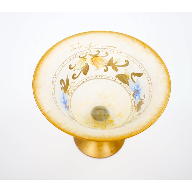 Pair of Mid-Century Modern Italian Venetian Art Glass Gilt & Painted Compotes For Sale - Image 11 of 12