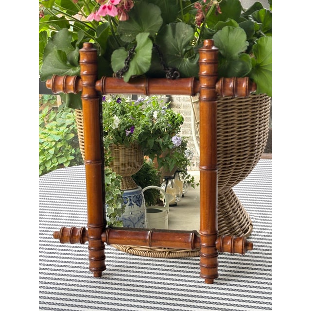 Antique French Faux Bamboo Wall Mirror, Petite Turned Wood Frame For Sale - Image 4 of 16