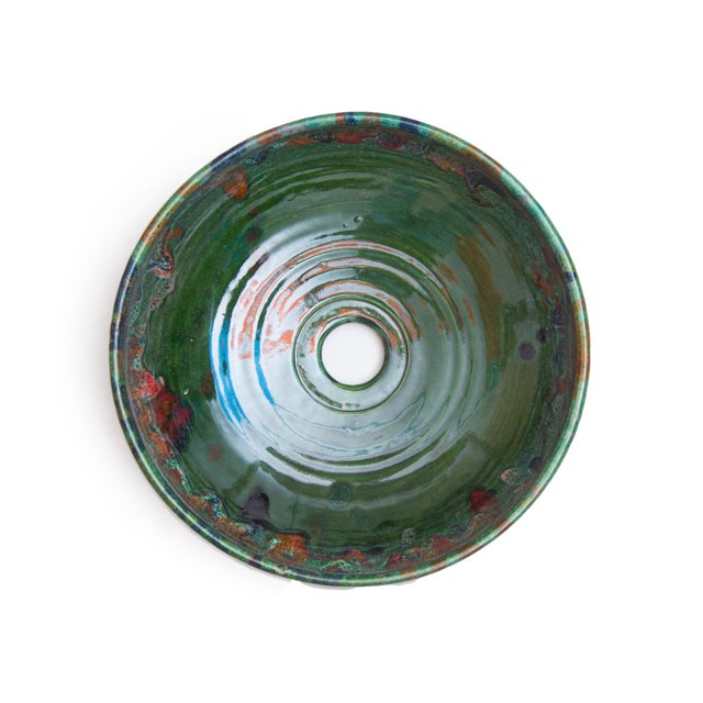 Handmade Green Ceramic Round Bathroom Sink - TerraFez For Sale - Image 10 of 11