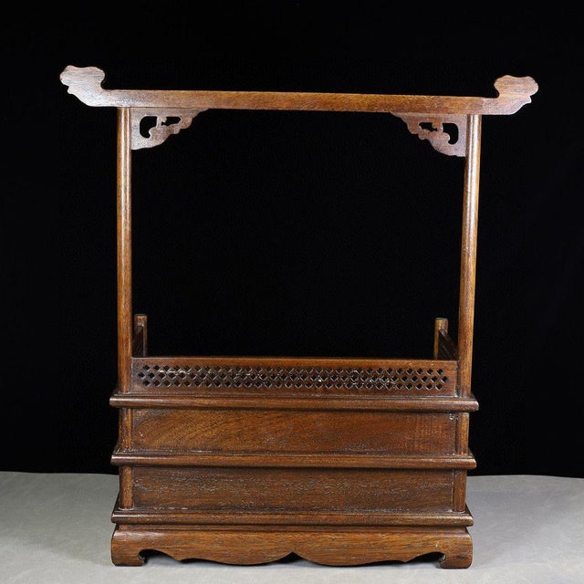 Chinese Vintage Chinese Huali Rosewood Brush Stand | Scholar's Ruyi Display Rack With Drawers For Sale - Image 3 of 9
