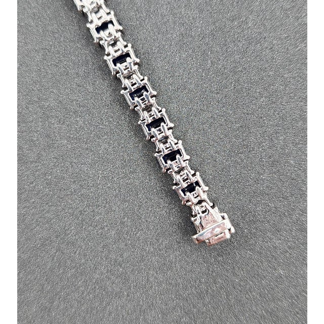 13.73 Ct Natural Emerald-Cut Sapphire & Diamond Tennis Bracelet For Sale In Chicago - Image 6 of 8