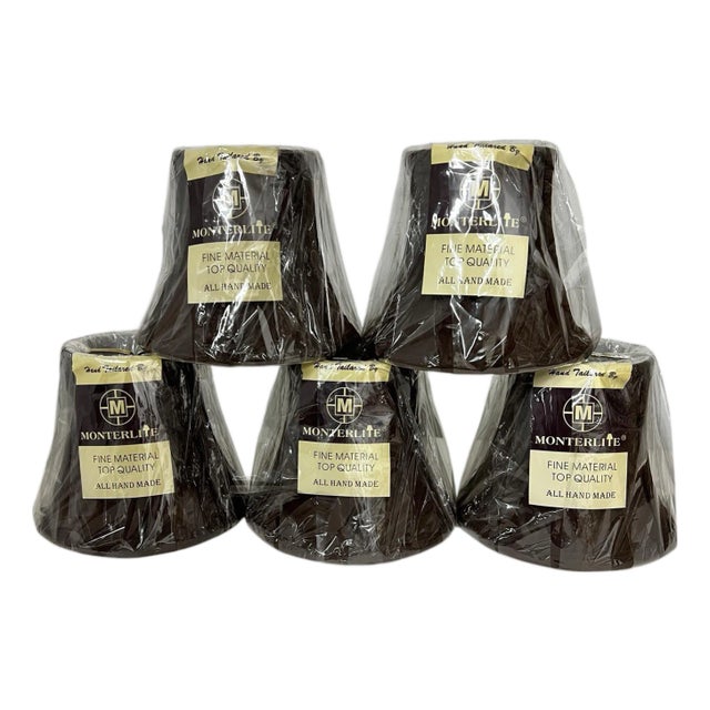 Vintage Monterite Hand Tailored Lamp Chandelier Shades, Chocolate Brown - Set of 5 For Sale