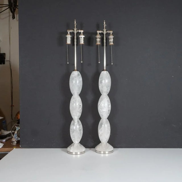 Hand-Cut and Polished Stacked Rock Crystal Table Lamps - a Pair For Sale In New York - Image 6 of 11