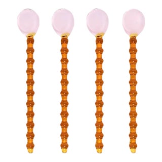 Contemporary Pale Pink Amber Beaded Glass Stirring Spoons - Set of 4 For Sale