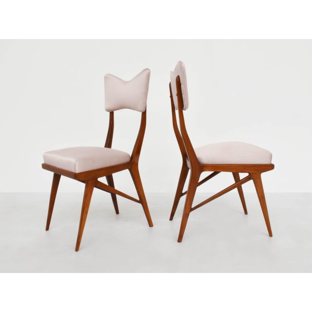Italian Papillon Back Chairs in Light Pink Satin by Ariberto Colombo, 1950s, Set of 2 For Sale - Image 13 of 13