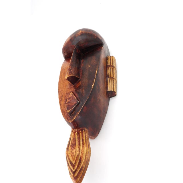 Wood Hand-Carved African Mask Vintage 15" Wood Wall Hanging For Sale - Image 7 of 10
